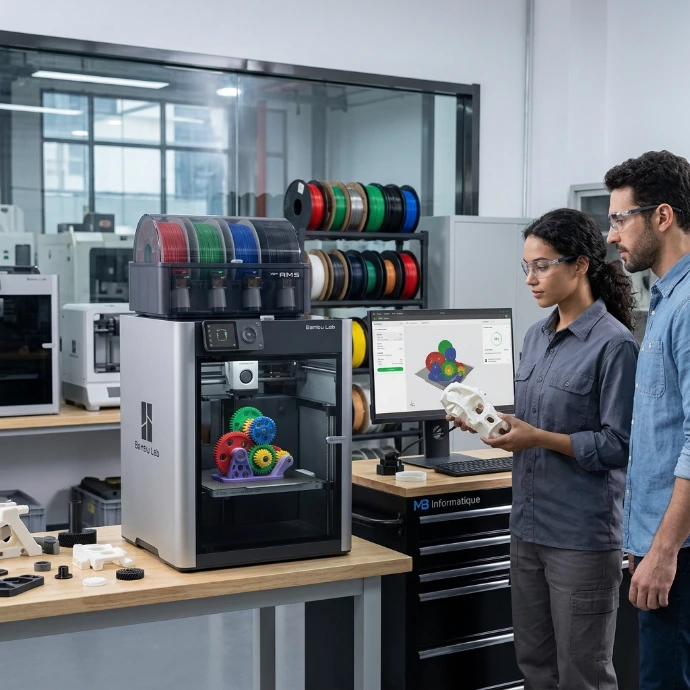 Imprimante 3D en cours de fabrication d'une pièce technique sur mesure